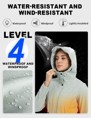 جاكيتات طويلة مضادة للماء من Gemese Women Waterproof Softshell مع غطاء الرياح المضاد للرياح in Saudi Arabia