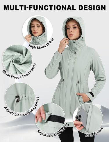 جاكيتات طويلة مضادة للماء من Gemese Women Waterproof Softshell مع غطاء الرياح المضاد للرياح in Saudi Arabia