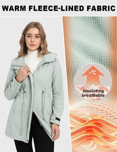 جاكيتات طويلة مضادة للماء من Gemese Women Waterproof Softshell مع غطاء الرياح المضاد للرياح in Saudi Arabia