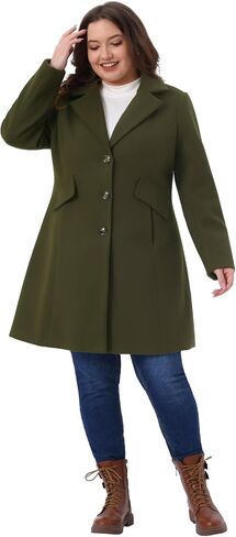 Agnes Orinda Plus Size Winter Coats for Women Mid Length Notch Lapel Single Breasted Pea Coat Jacket Trendy Dressy 2025 in Saudi Arabia