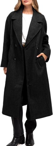 شييفا المرأة الطويلة معطف الصوف الشتاء من شتاء طية صدر السترة مزدوجة الصدر معطف خندق البازلاء مع جيوب in Kuwait