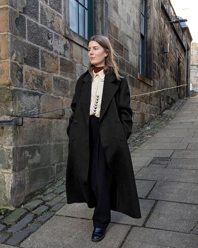 شييفا المرأة الطويلة معطف الصوف الشتاء من شتاء طية صدر السترة مزدوجة الصدر معطف خندق البازلاء مع جيوب in Kuwait