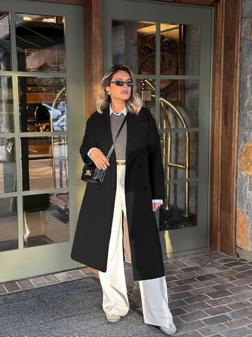 شييفا المرأة الطويلة معطف الصوف الشتاء من شتاء طية صدر السترة مزدوجة الصدر معطف خندق البازلاء مع جيوب in Kuwait