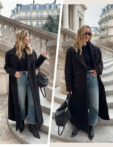 شييفا المرأة الطويلة معطف الصوف الشتاء من شتاء طية صدر السترة مزدوجة الصدر معطف خندق البازلاء مع جيوب in Kuwait