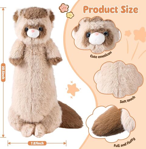 20.5 Inch Ferret Plush Stuffed Animal Long Cute Ferrets Pillow Soft Doll Stuffed Cute Toys Ferrets Lover Gift Kid Birthday Holiday Party Favor(Brown, 20.5 Inch) in Kuwait