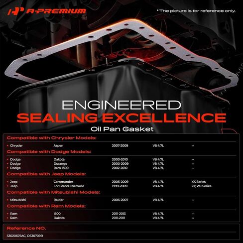 مجموعة حشية أغطية زيت A-Premium 4.7L ، متوافقة مع RAM 1500 2011-2013 ، Dakota 2011 & Jeep Grand Cherokee ، Commander & Dodge Ram 1500 ، Durango ، Dakota & Chrysler Aspen & Mitsubishi Raider in Saudi Arabia