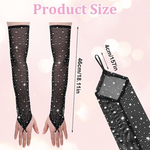 Fingerless Rhinestone Long Gloves, Sparkly Rhinestone Long Mesh Gloves Elbow Length Longs Tulle Mesh Glove in Saudi Arabia