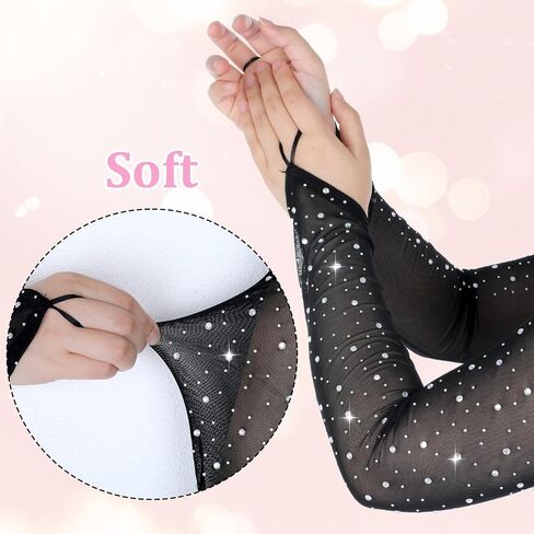 Fingerless Rhinestone Long Gloves, Sparkly Rhinestone Long Mesh Gloves Elbow Length Longs Tulle Mesh Glove in Saudi Arabia