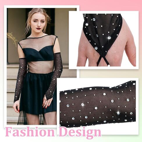 Fingerless Rhinestone Long Gloves, Sparkly Rhinestone Long Mesh Gloves Elbow Length Longs Tulle Mesh Glove in Saudi Arabia