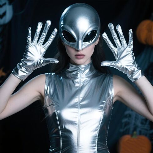 1 Pair Shiny Metallic Gloves Alien Gloves Halloween Costume for Women and Girls Halloween Cosplay Party in Kuwait