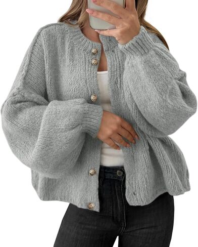Saodimallsu Womens Oversized Cardigans Button Up Long Lantern Sleeve Chunky Knit Casual Soft Fall Sweater Coats in Saudi Arabia