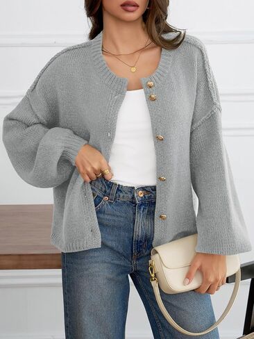 Saodimallsu Womens Oversized Cardigans Button Up Long Lantern Sleeve Chunky Knit Casual Soft Fall Sweater Coats in Saudi Arabia
