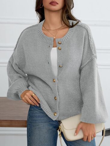 Saodimallsu Womens Oversized Cardigans Button Up Long Lantern Sleeve Chunky Knit Casual Soft Fall Sweater Coats in Saudi Arabia