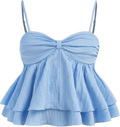 SHENHE Girl's Bow Camisole Spaghetti Strap Smocked Ruffle Flowy Babydoll Tank Cute Summer Top in Saudi Arabia
