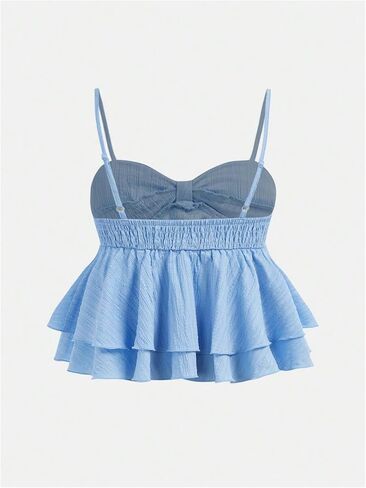 SHENHE Girl's Bow Camisole Spaghetti Strap Smocked Ruffle Flowy Babydoll Tank Cute Summer Top in Saudi Arabia