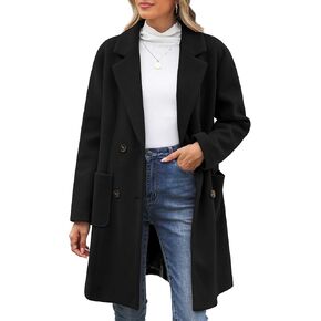 Women's Trench Coat Double Breasted Winter Coats Notched Collar Wool Blend Mid-Long Pea Coats for Women Fall Winter in Saudi Arabia