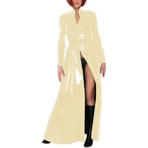 Gothic Long Sleeve Long Trench PVC Coats Women Faux Latex Coats Slim Fit Trench Stage Apparel in Saudi Arabia