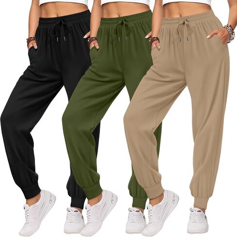 3pack نساء زائد الحجم من سروال التعرق مع الجيوب الرباطية مرنة الخصر الركض صالة الجري السراويل اليوغا بنطلون in Saudi Arabia