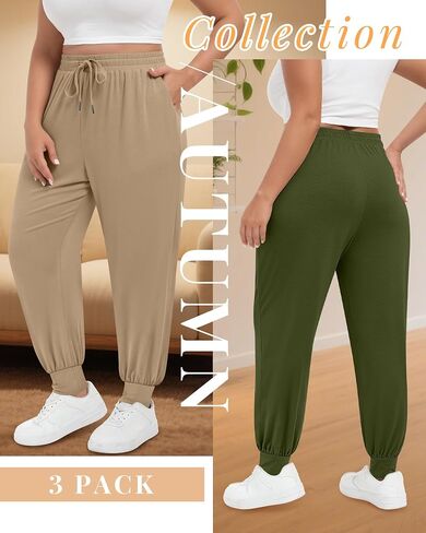 3pack نساء زائد الحجم من سروال التعرق مع الجيوب الرباطية مرنة الخصر الركض صالة الجري السراويل اليوغا بنطلون in Saudi Arabia