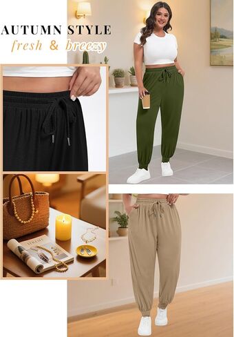 3pack نساء زائد الحجم من سروال التعرق مع الجيوب الرباطية مرنة الخصر الركض صالة الجري السراويل اليوغا بنطلون in Saudi Arabia