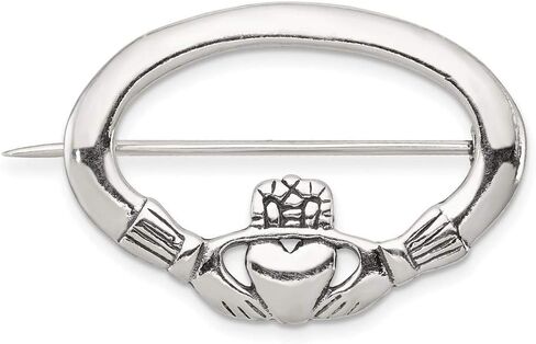 Solid 925 Sterling Silver Vintage Antiqued Celtic Irish Claddagh Pin - 24mm x 32mm in Saudi Arabia
