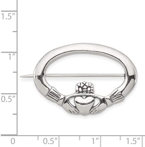 Solid 925 Sterling Silver Vintage Antiqued Celtic Irish Claddagh Pin - 24mm x 32mm in Saudi Arabia