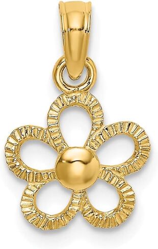 صلبة 14 كيلو أصفر الذهب 2 -D Mini Daisy Flower Charm قلادة - 14 مم × 10 مم in Saudi Arabia