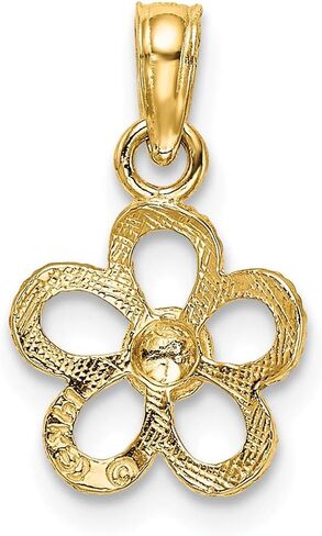 صلبة 14 كيلو أصفر الذهب 2 -D Mini Daisy Flower Charm قلادة - 14 مم × 10 مم in Saudi Arabia