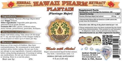 Hawaii Pharm Plantain Liquid Extract, Organic Plantain (Plantago Major) Tincture, Herbal Supplement, Made in USA, 4 fl.oz in Saudi Arabia