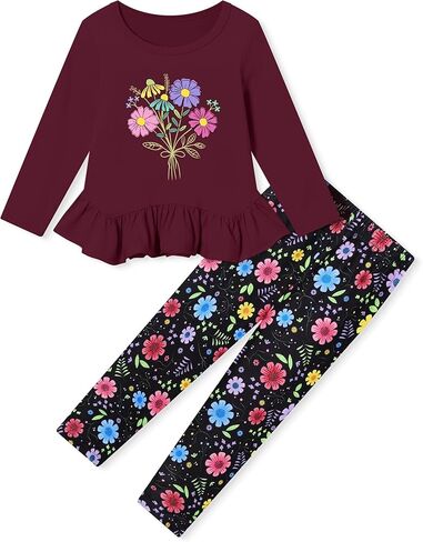 Caretoo Toddler Girl Girl Girl 2pcs Winter Winter Outfit Top and Print Print Climp in Kuwait