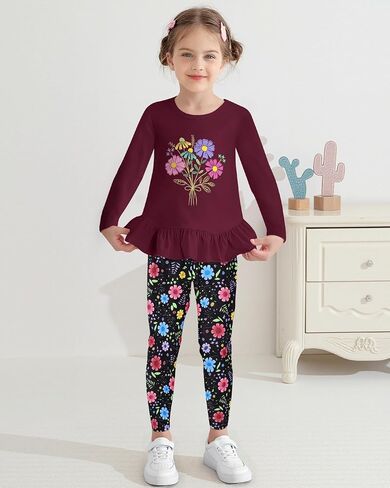 Caretoo Toddler Girl Girl Girl 2pcs Winter Winter Outfit Top and Print Print Climp in Kuwait