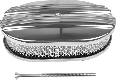GELUOXI 12" Oval Half Finned Air Cleaner Assy Polished Aluminum Replacement for Chevy Ford 5 1/8'' Diameter in Saudi Arabia
