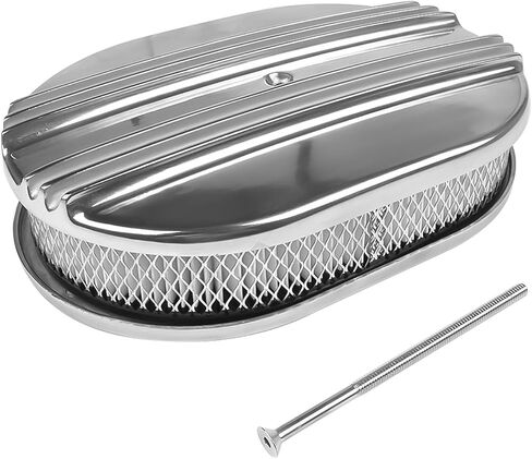 GELUOXI 12" Oval Half Finned Air Cleaner Assy Polished Aluminum Replacement for Chevy Ford 5 1/8'' Diameter in Saudi Arabia