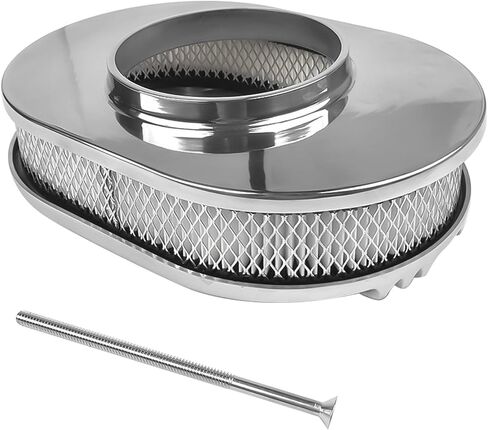 GELUOXI 12" Oval Half Finned Air Cleaner Assy Polished Aluminum Replacement for Chevy Ford 5 1/8'' Diameter in Saudi Arabia