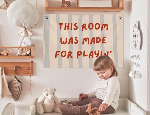 Playroom Wall Decor, This Room Was Made for Playin Trendy Preppy Playroom Hanging Canvas Banner Flag Wall Art Decor for Boys Girls Nursery Kids Room Bedroom Playroom, 20x30 in in Kuwait
