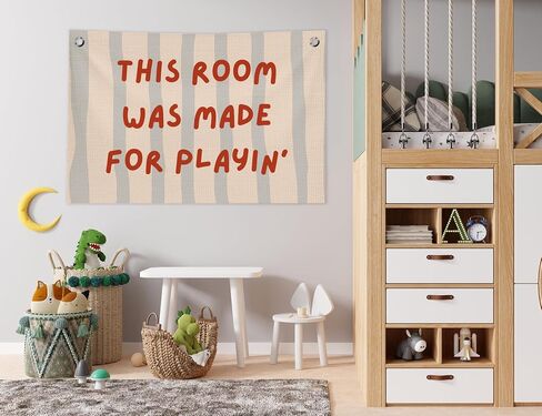 Playroom Wall Decor, This Room Was Made for Playin Trendy Preppy Playroom Hanging Canvas Banner Flag Wall Art Decor for Boys Girls Nursery Kids Room Bedroom Playroom, 20x30 in in Kuwait