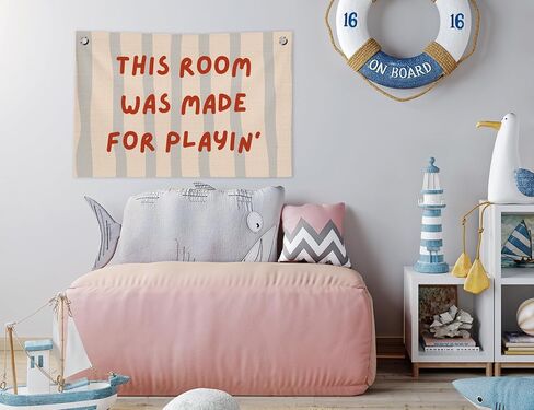 Playroom Wall Decor, This Room Was Made for Playin Trendy Preppy Playroom Hanging Canvas Banner Flag Wall Art Decor for Boys Girls Nursery Kids Room Bedroom Playroom, 20x30 in in Kuwait