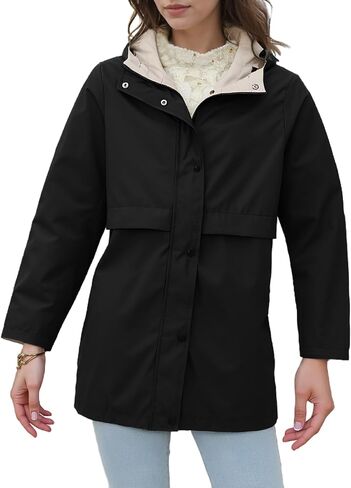 Women Reversible Lightweight Jacket Long Hooded Windbreaker Raincoat Outdoor Trench Coat in Saudi Arabia