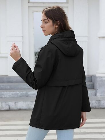 Women Reversible Lightweight Jacket Long Hooded Windbreaker Raincoat Outdoor Trench Coat in Saudi Arabia