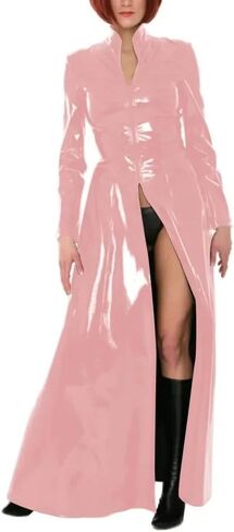 Gothic Long Sleeve Long Trench PVC Coats Women Faux Latex Coats Slim Fit Trench Stage Apparel in Saudi Arabia