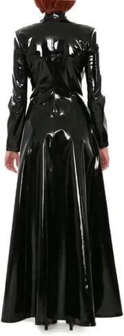 Gothic Long Sleeve Long Trench PVC Coats Women Faux Latex Coats Slim Fit Trench Stage Apparel in Saudi Arabia