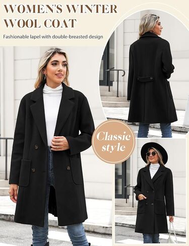Women's Trench Coat Double Breasted Winter Coats Notched Collar Wool Blend Mid-Long Pea Coats for Women Fall Winter in Saudi Arabia