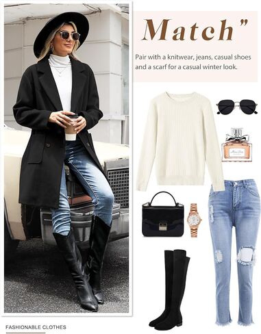 Women's Trench Coat Double Breasted Winter Coats Notched Collar Wool Blend Mid-Long Pea Coats for Women Fall Winter in Saudi Arabia