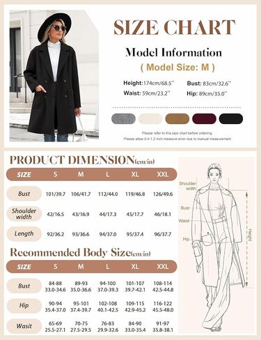 Women's Trench Coat Double Breasted Winter Coats Notched Collar Wool Blend Mid-Long Pea Coats for Women Fall Winter in Saudi Arabia