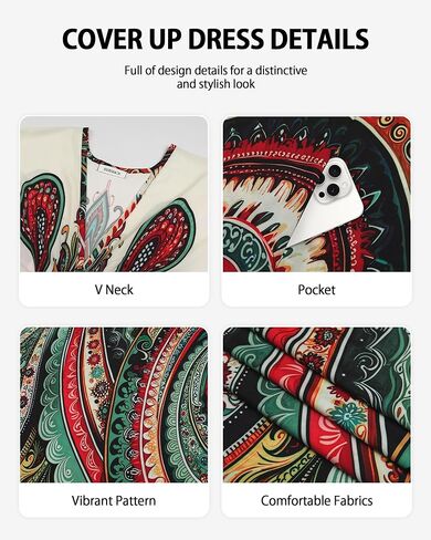 فساتين BSUBSEACH KAFTAN للنساء العرقية المطبوعة بالإضافة إلى التغطية الشاطئية الحجم تغطية الأكمام BATWING CAFTANS مع جيوب in Kuwait