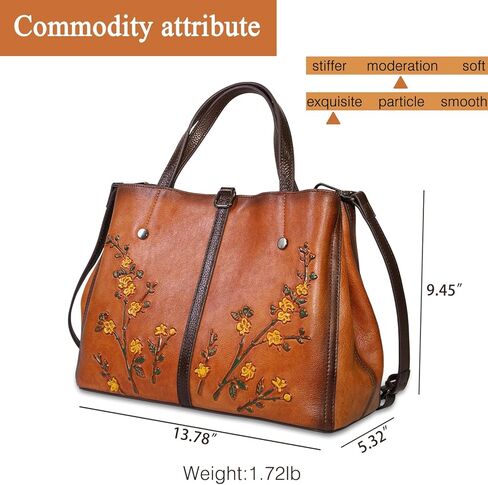 Genuine Leather Vintage Bag & Wallet Set for Women - Cowhide Crossbody Purse with RFID Blocking Wallet, Flower Embossed Retro Gift Combo in Saudi Arabia