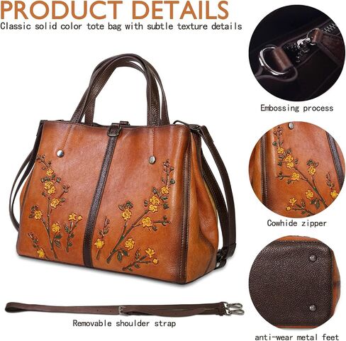 Genuine Leather Vintage Bag & Wallet Set for Women - Cowhide Crossbody Purse with RFID Blocking Wallet, Flower Embossed Retro Gift Combo in Saudi Arabia