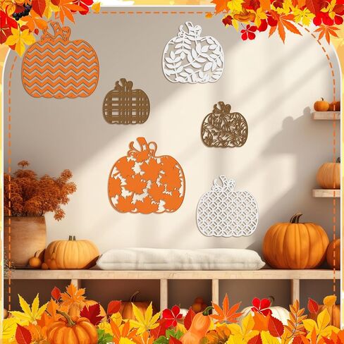 Croblissful 6 PCS Fall Leaves Decore Decor Autumn Wooden Wood Art Artgiving Maple Leaves Sign Wooden With Hook Fall Sculptures for Home Farmhouse عيد الشكر الداخلي في الهواء الطلق in Kuwait