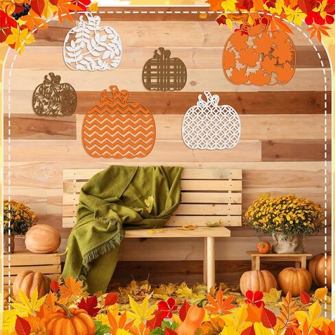 Croblissful 6 PCS Fall Leaves Decore Decor Autumn Wooden Wood Art Artgiving Maple Leaves Sign Wooden With Hook Fall Sculptures for Home Farmhouse عيد الشكر الداخلي في الهواء الطلق in Kuwait