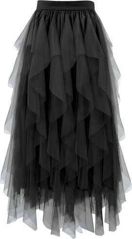 Tulle Skirts for Women A Line Fairy Tiered Skirt Midi Length High Elastic Waist Long Skirt in Saudi Arabia